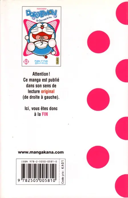 Verso de l'album Doraemon, le Chat venu du futur Tome 11