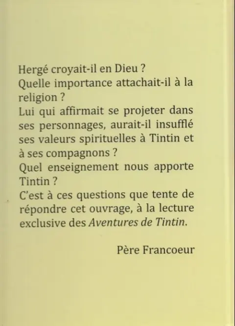 Verso de l'album Tintin L'Évangile selon Tintin