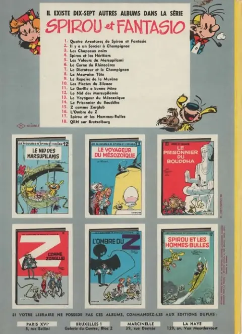 Verso de l'album Spirou et Fantasio Tome 12 Le nid des Marsupilamis