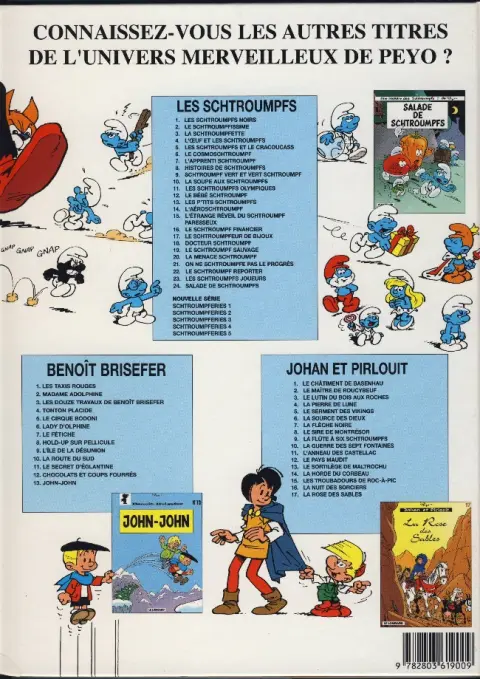 Verso de l'album Les Schtroumpfs Tome 22 Le Schtroumpf reporter
