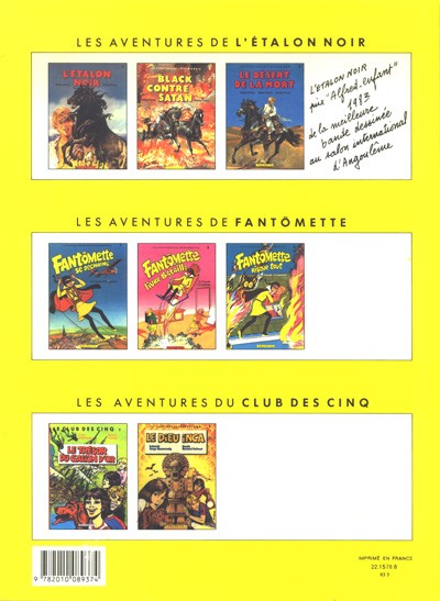 Verso de l'album Les aventures de Fantômette Tome 3 Fantômette risque tout