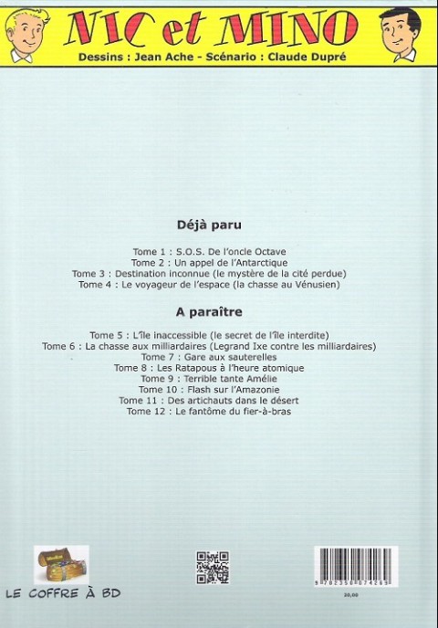Verso de l'album Nic et Mino Le Coffre à BD Tome 1 S.O.S. de l'Oncle Octave
