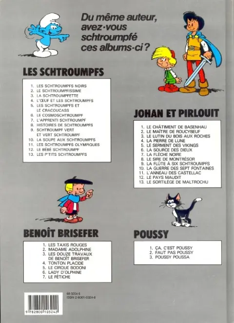 Verso de l'album Les Schtroumpfs Tome 9 Schtroumpf vert et vert schtroumpf