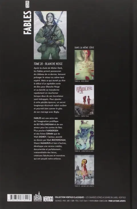 Verso de l'album Fables Tome 20 Blanche Neige