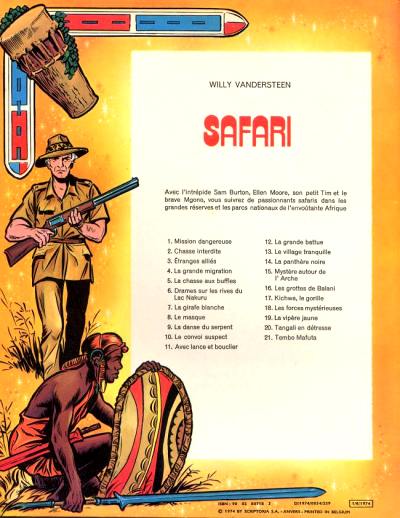 Verso de l'album Safari Tome 21 Tembo Mafuta