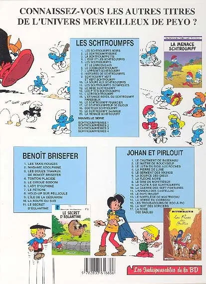 Verso de l'album Les Schtroumpfs Tome 15 L'Étrange Réveil du Schtroumpf paresseux