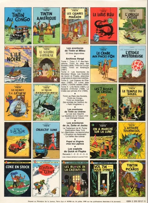 Verso de l'album Tintin Tome 22 Vol 714 pour Sydney