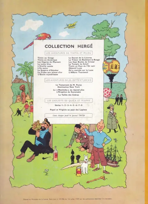 Verso de l'album Tintin Tome 13 Les 7 boules de cristal