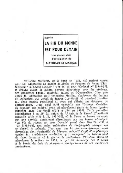 Verso de l'album La Fin du monde est pour demain