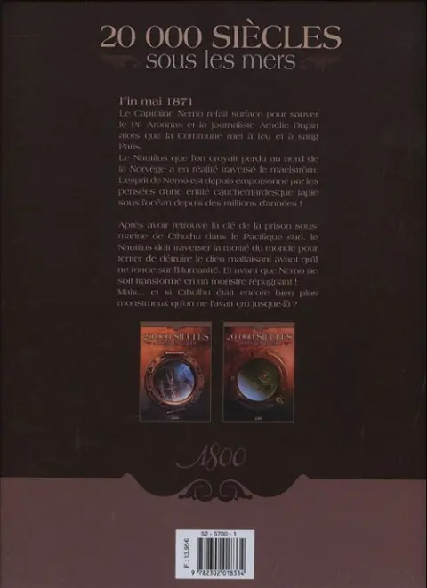 Verso de l'album 20 000 siècles sous les mers Tome 2 Le repaire de Cthulhu