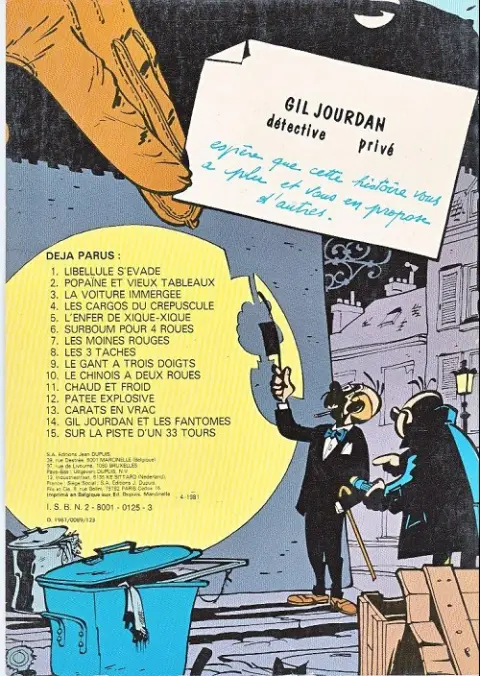 Verso de l'album Gil Jourdan Tome 10 Le chinois à 2 roues