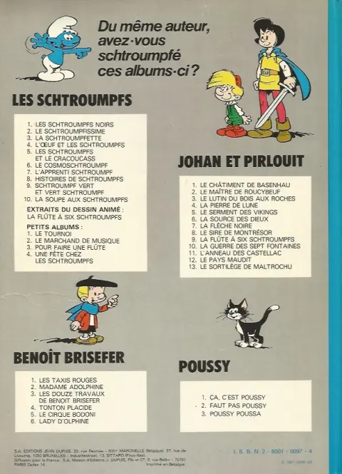 Verso de l'album Johan et Pirlouit Tome 3 Le lutin du bois aux roches