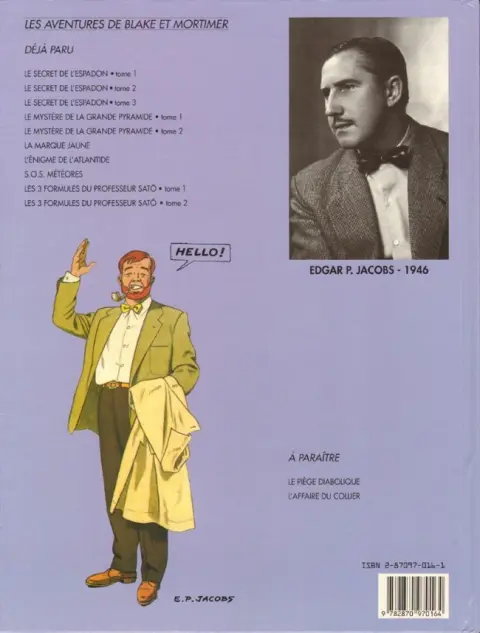 Verso de l'album Blake et Mortimer Tome 11 Les 3 Formules du Professeur Satô - Tome 1