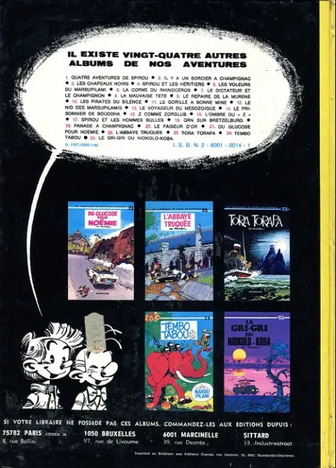 Verso de l'album Spirou et Fantasio Tome 12 Le nid des Marsupilamis