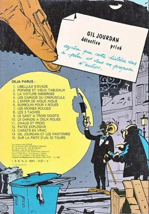Verso de l'album Gil Jourdan Tome 12 Pâtée explosive -La guerre en caleçon - La poursuite