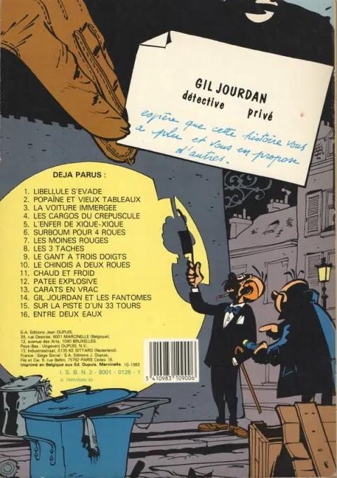 Verso de l'album Gil Jourdan Tome 11