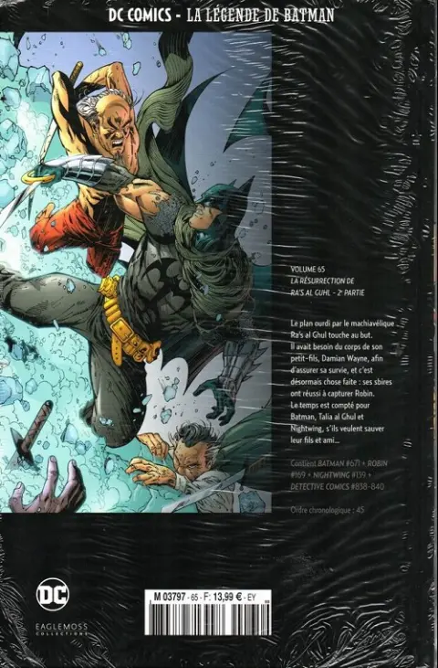 Verso de l'album DC Comics - La Légende de Batman Volume 65 La résurrection de Ra's al Guhl - 2e partie