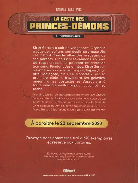 Verso de l'album La geste des Princes-Démons 1 Le Prince des étoiles