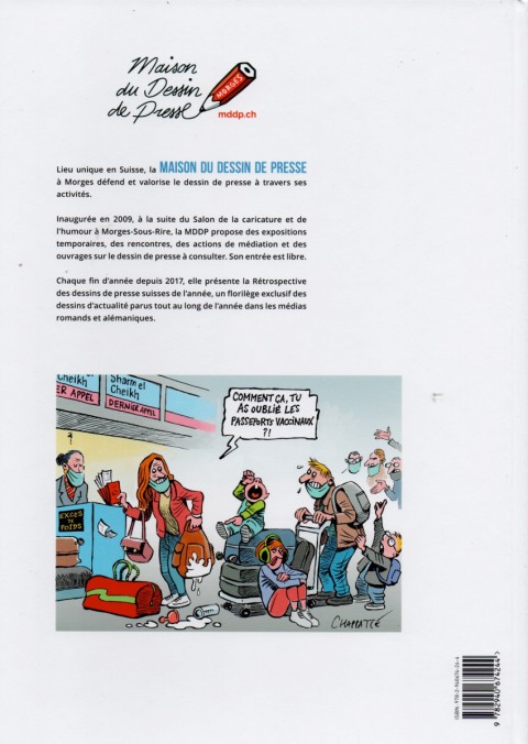 Verso de l'album Rétro du dessin de presse suisse 2021