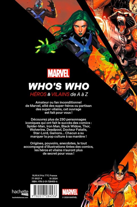 Verso de l'album Who's who Marvel Héros & Vilains de A à Z