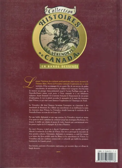 Verso de l'album La Vérendrye Explorateur de l'Ouest canadien