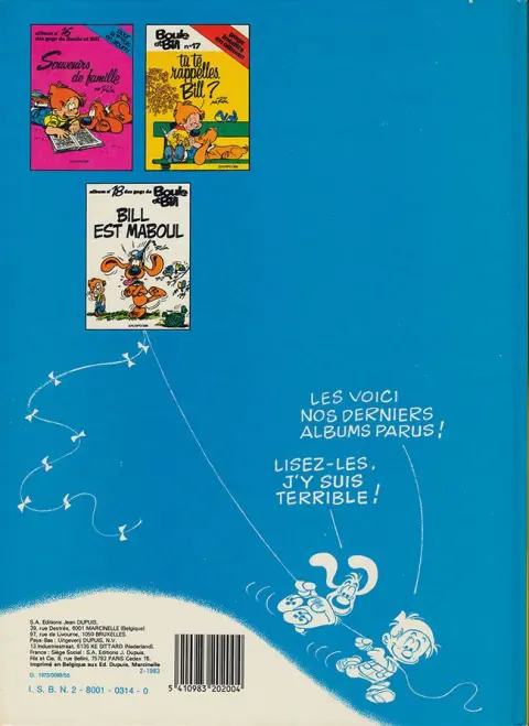 Verso de l'album Boule & Bill Tome 9 Une vie de chien !