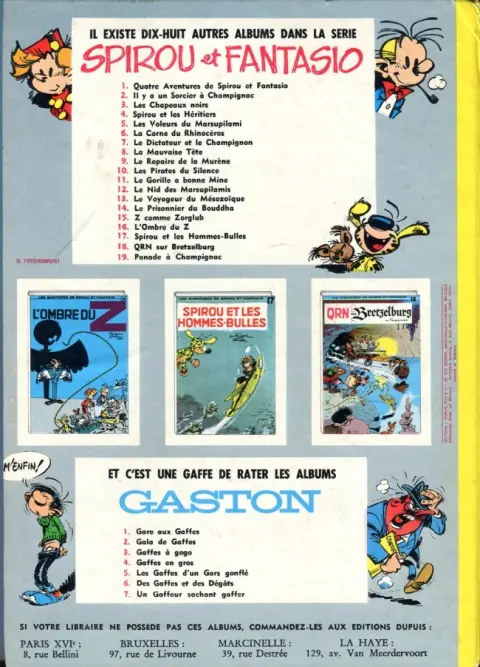 Verso de l'album Spirou et Fantasio Tome 9 Le repaire de la murène