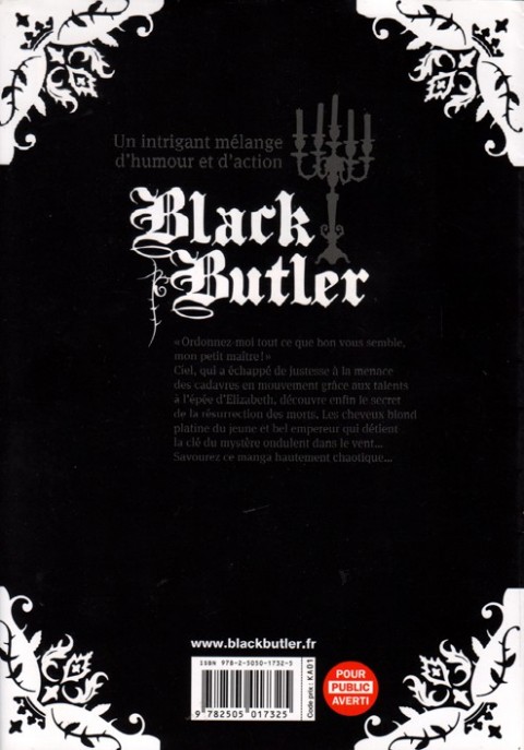 Verso de l'album Black Butler 13 Black Spy