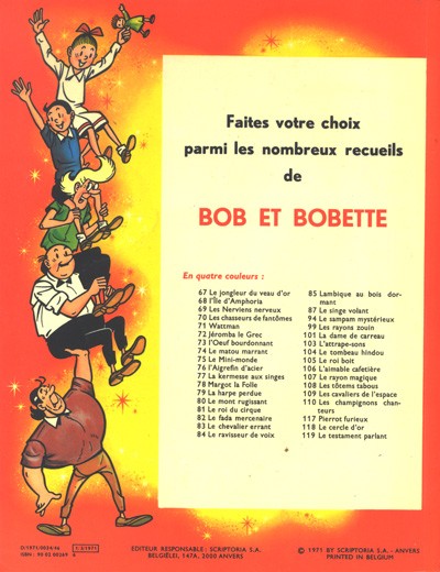 Verso de l'album Bob et Bobette Tome 117 Pierrôt furieux