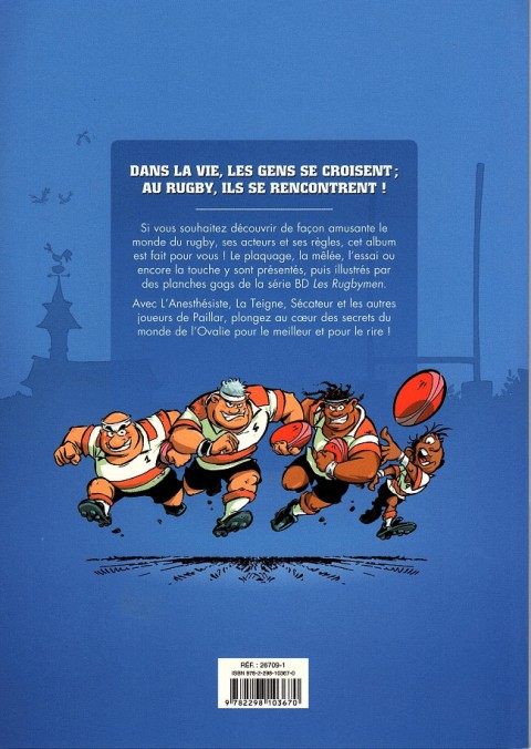 Verso de l'album Les Rugbymen le rugby et ses règles en BD
