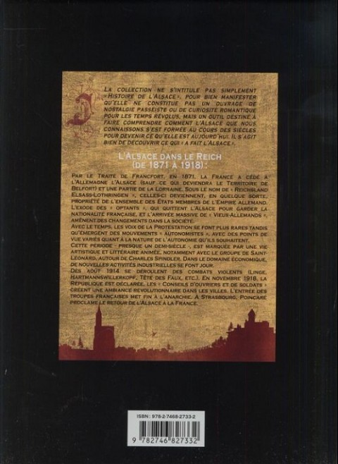 Verso de l'album L'Alsace Tome 11 L'Alsace dans le Reich (de 1871 à 1918)
