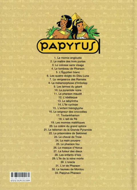Verso de l'album Papyrus Tome 31 L'or de Pharaon
