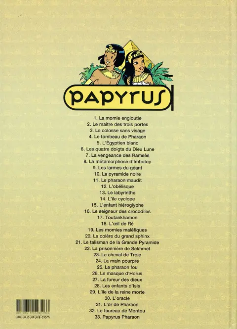 Verso de l'album Papyrus Tome 8 La métamorphose d'Imhotep