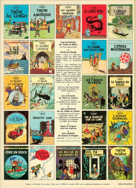 Verso de l'album Tintin Tome 7 L'Île noire