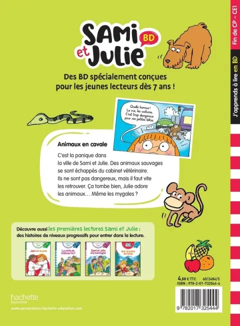 Verso de l'album Sami et Julie Animaux en cavale