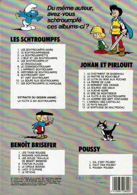 Verso de l'album Johan et Pirlouit Tome 3 Le lutin du bois aux roches