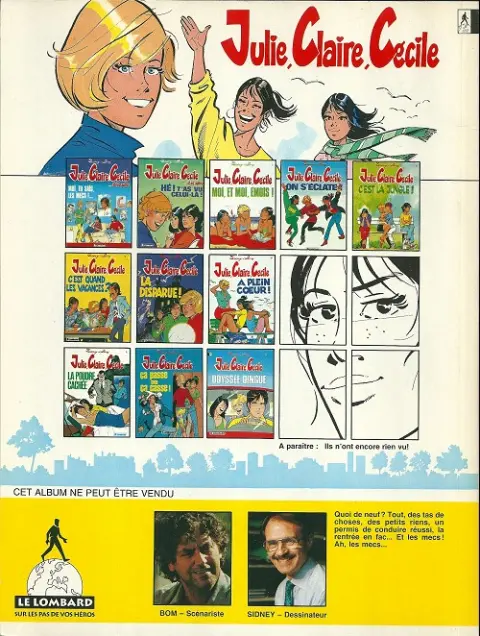 Verso de l'album Julie, Claire, Cécile Tome 1 Moi, tu sais, les mecs !...