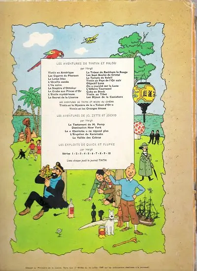 Verso de l'album Tintin Tome 3 Tintin en Amérique