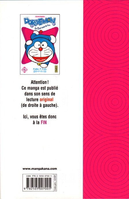 Verso de l'album Doraemon, le Chat venu du futur Tome 15