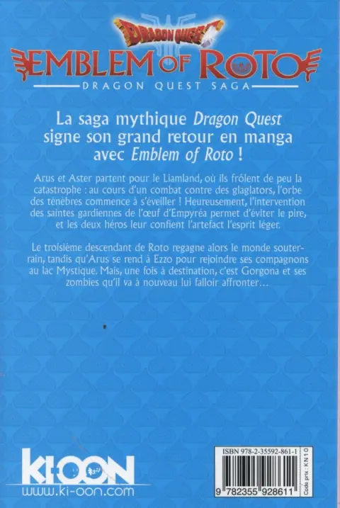 Verso de l'album Dragon Quest - Emblem of Roto Tome 15