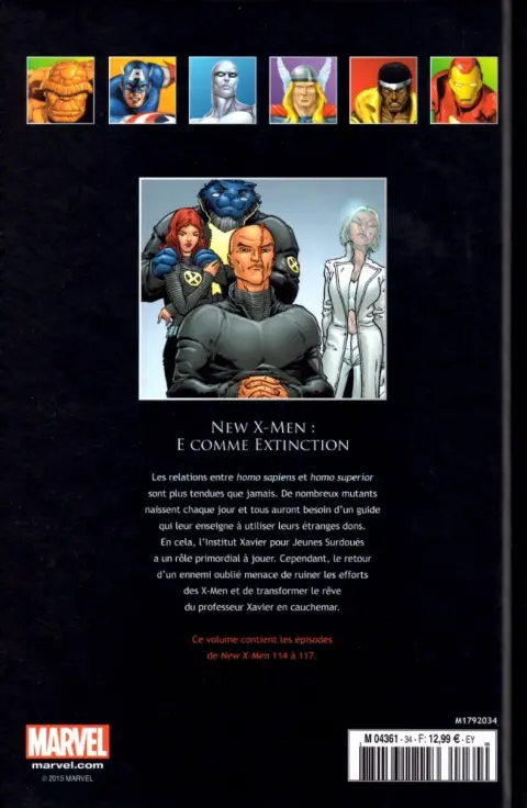 Verso de l'album Marvel Comics - La collection de référence Tome 34 New X-Men - E comme Extinction