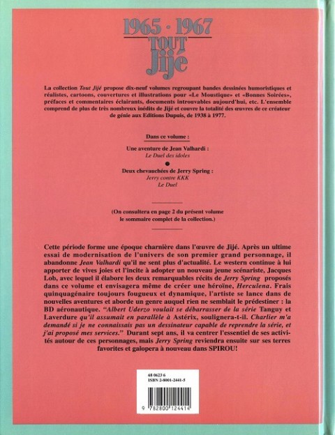 Verso de l'album Tout Jijé Tome 12 1965-1967