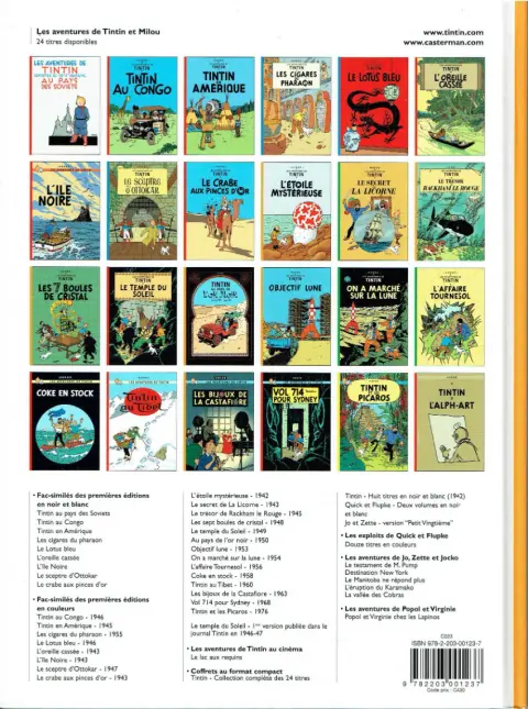 Verso de l'album Tintin Tome 23 Tintin et les Picaros