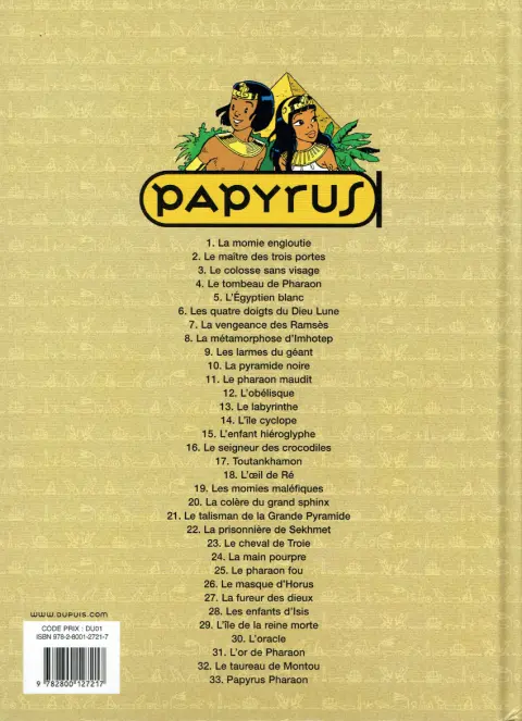 Verso de l'album Papyrus Tome 1 La momie engloutie