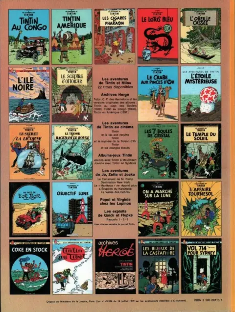 Verso de l'album Tintin Tome 16 Objectif Lune