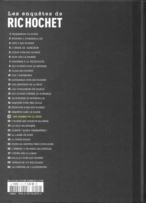 Verso de l'album Les enquêtes de Ric Hochet Tome 19 Les signes de la peur