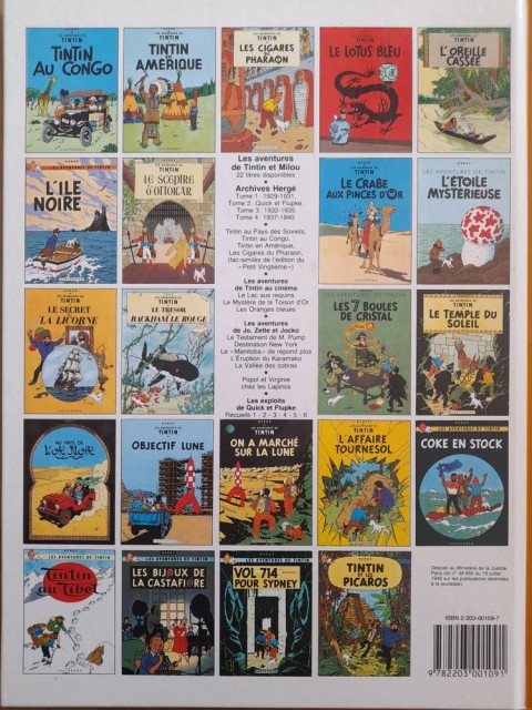 Verso de l'album Tintin Tome 10 L'étoile mystérieuse