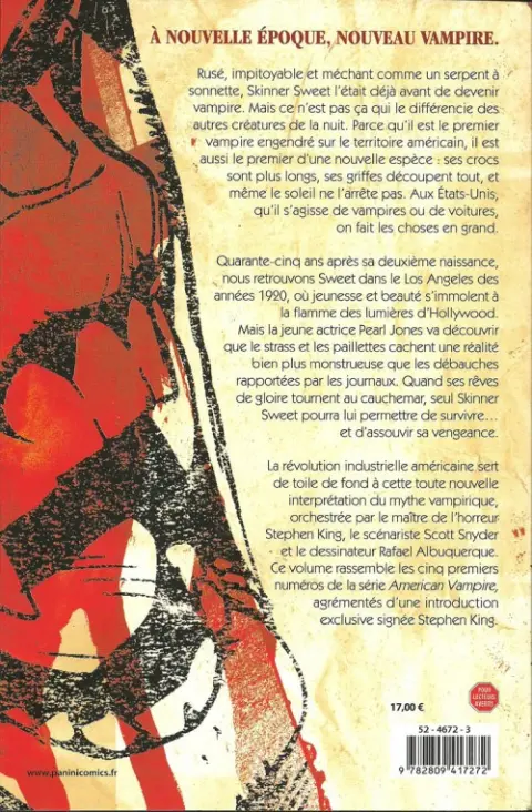 Verso de l'album American Vampire Tome 1 Sang neuf