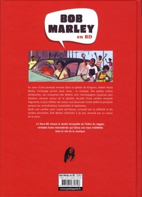 Verso de l'album Bob Marley en bandes dessinées Bob Marley en BD