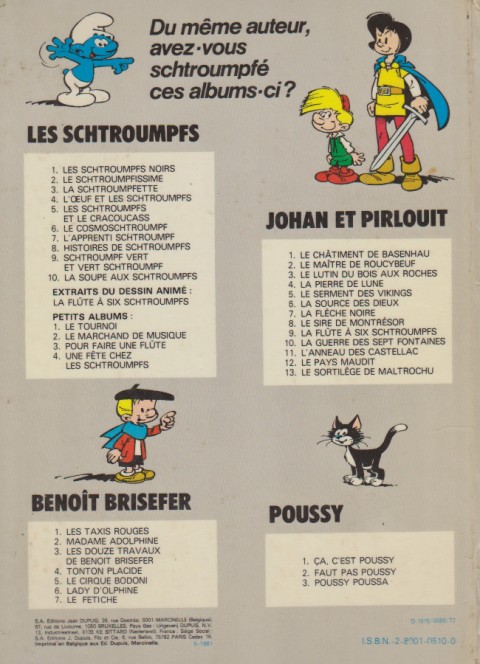 Verso de l'album Les Schtroumpfs Tome 10 La soupe aux Schtroumpfs